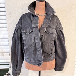 H&M Black Washed Denim Jacket Cropped Oversized | size 10